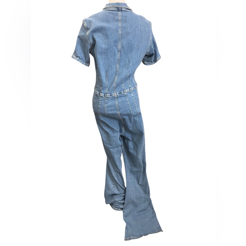 Free People We The Free Denim Zip Front Flare Jumpsuit Blue Large Boho - Picture 5 of 11